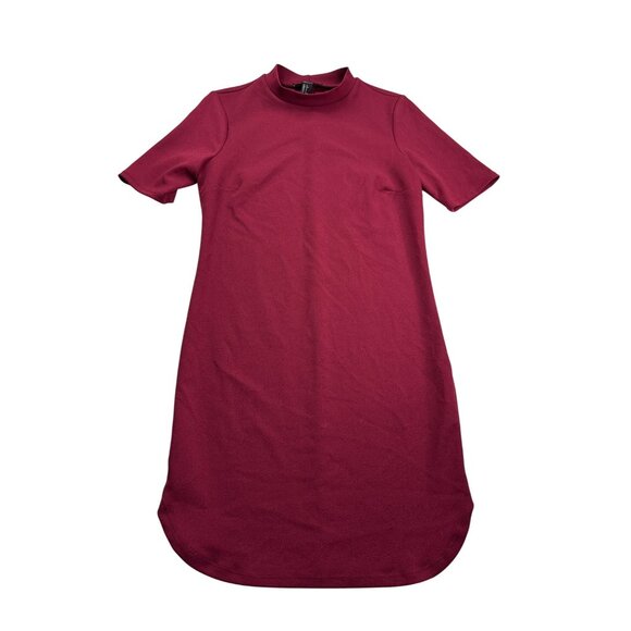 Forever 21 Mini Shift Dress Short Sleeve Mock Neck Burgundy Size S - Picture 1 of 5